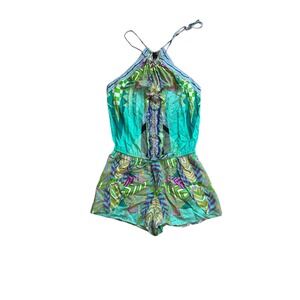 HALE BOB Halter Style Green Tropical Geometric Print Romper Boho Festival‎ Large